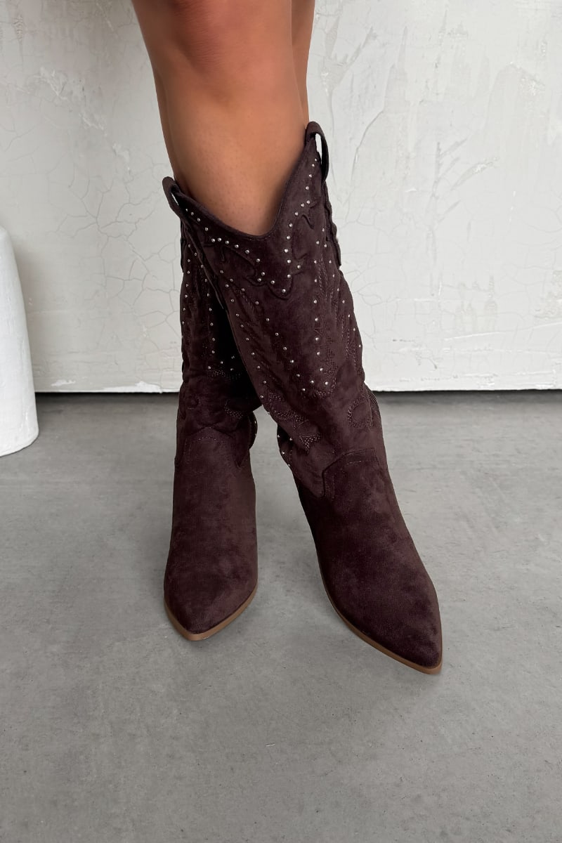 KANSAS Knee High Western Cowboy Boots - Brown - 4