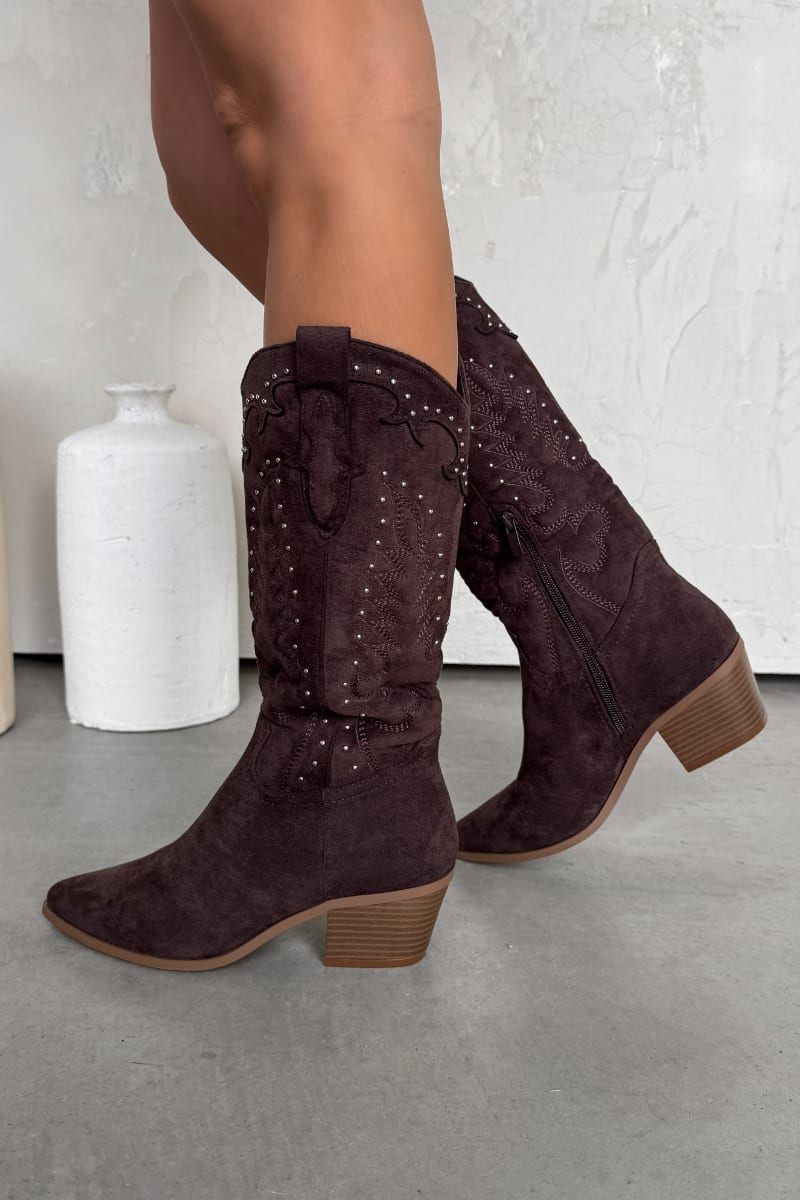KANSAS Knee High Western Cowboy Boots - Brown - 5