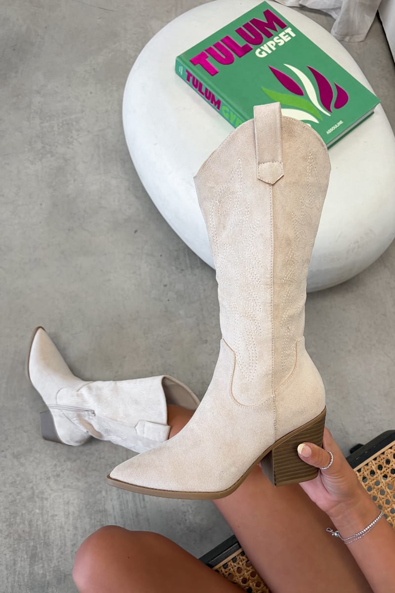 KATE Cowboy Western Boots - Beige