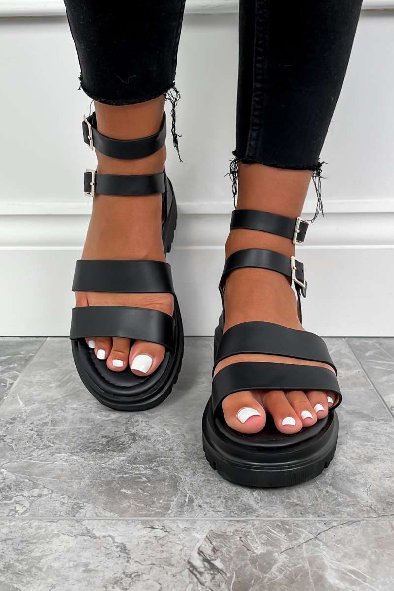 TARA Chunky Gladiator Sandals - Black - 2