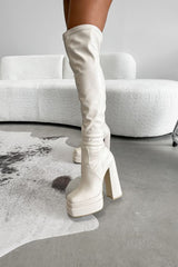 KHLO Chunky Over Knee Stretch Boots - Cream - 2