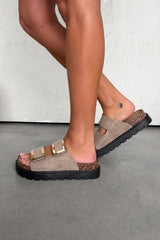 KIANA Chunky Gold Buckle Sandals - Beige - 3