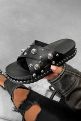 KIARA Chunky Studded Slider Sandals - Black