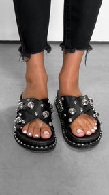 KIARA Chunky Studded Slider Sandals - Black-3