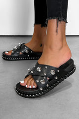 KIARA Chunky Studded Slider Sandals - Black-1