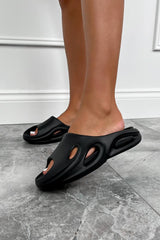 KICK BACK Flat Slider Sandals - Black