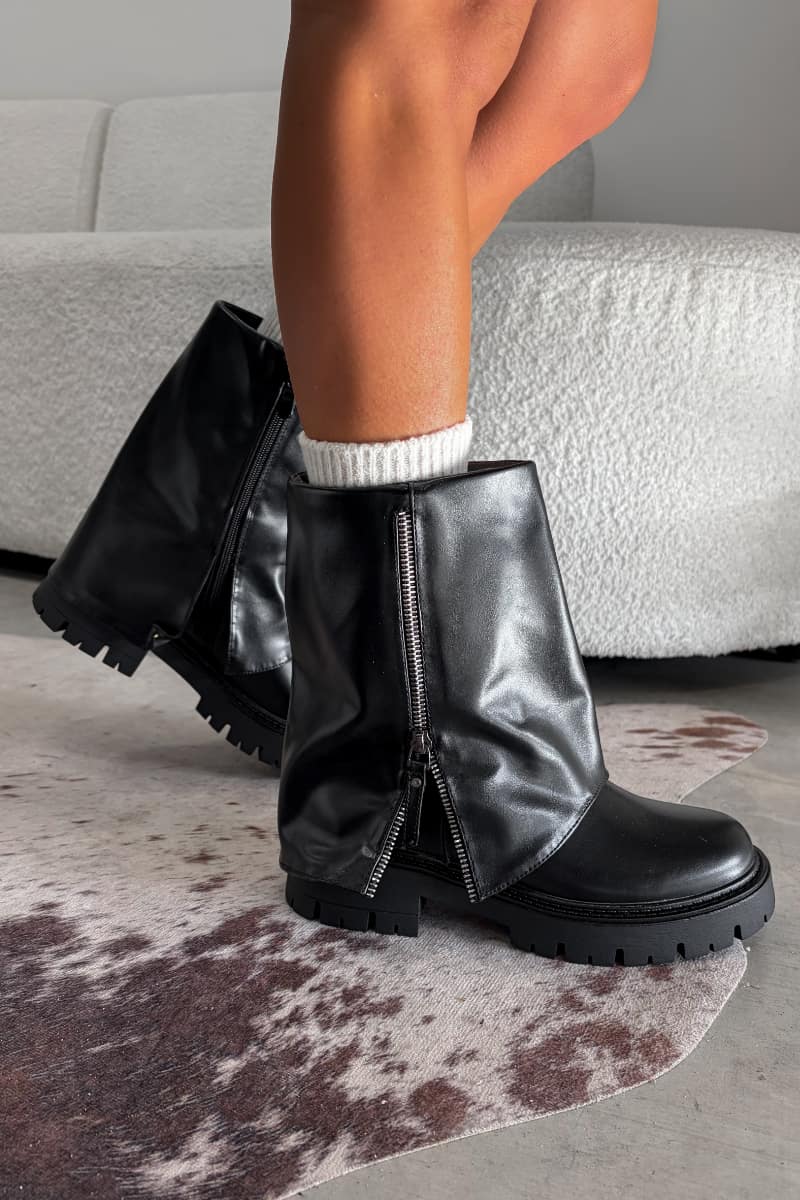 KICK BACK Zip Flared Platform Boots - Black -2