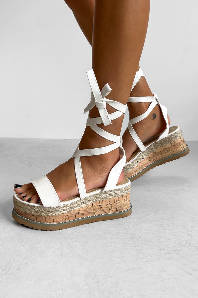 KICKING BACK Tie Up Espadrille Sandals White AJ VOYAGE