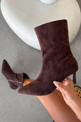 KIKI Kitten Heel Ankle Boots - Brown Suede