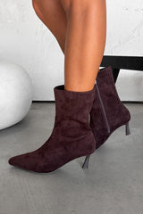 KIKI Kitten Heel Ankle Boots - Brown Suede