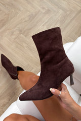KIKI Kitten Heel Ankle Boots - Brown Suede - 4