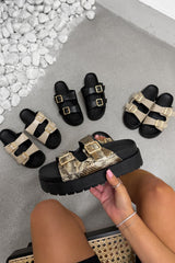 KORA Chunky Buckle Sandals - Gold Snake - 2