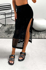 Knitted Halterneck Maxi Skirt Co-Ord - Black - 1