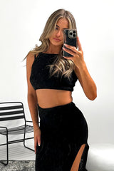 Knitted Halterneck Maxi Skirt Co-Ord - Black