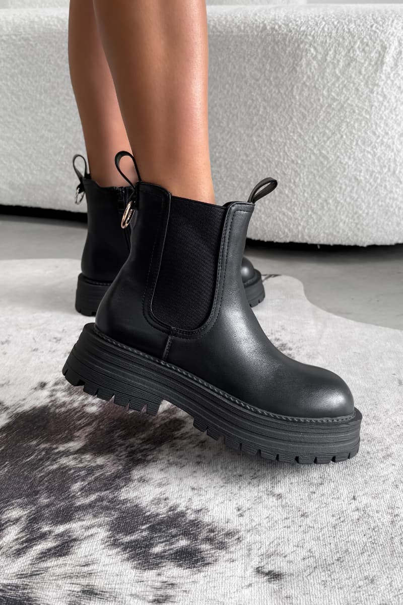 LARNA Chunky Platform Chelsea Ankle Boots - Black PU - 1