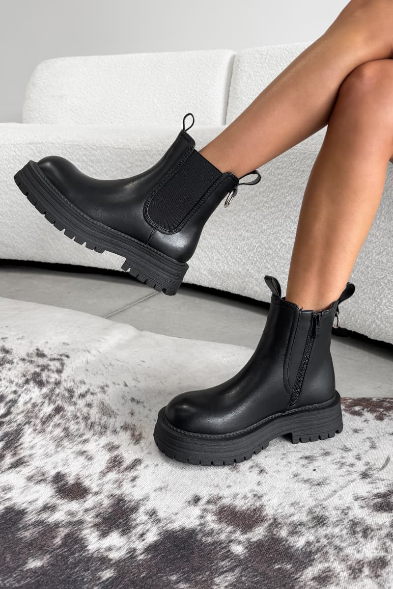 LARNA Chunky Platform Chelsea Ankle Boots - Black PU - 2