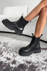 LARNA Chunky Platform Chelsea Ankle Boots - Black PU - 2