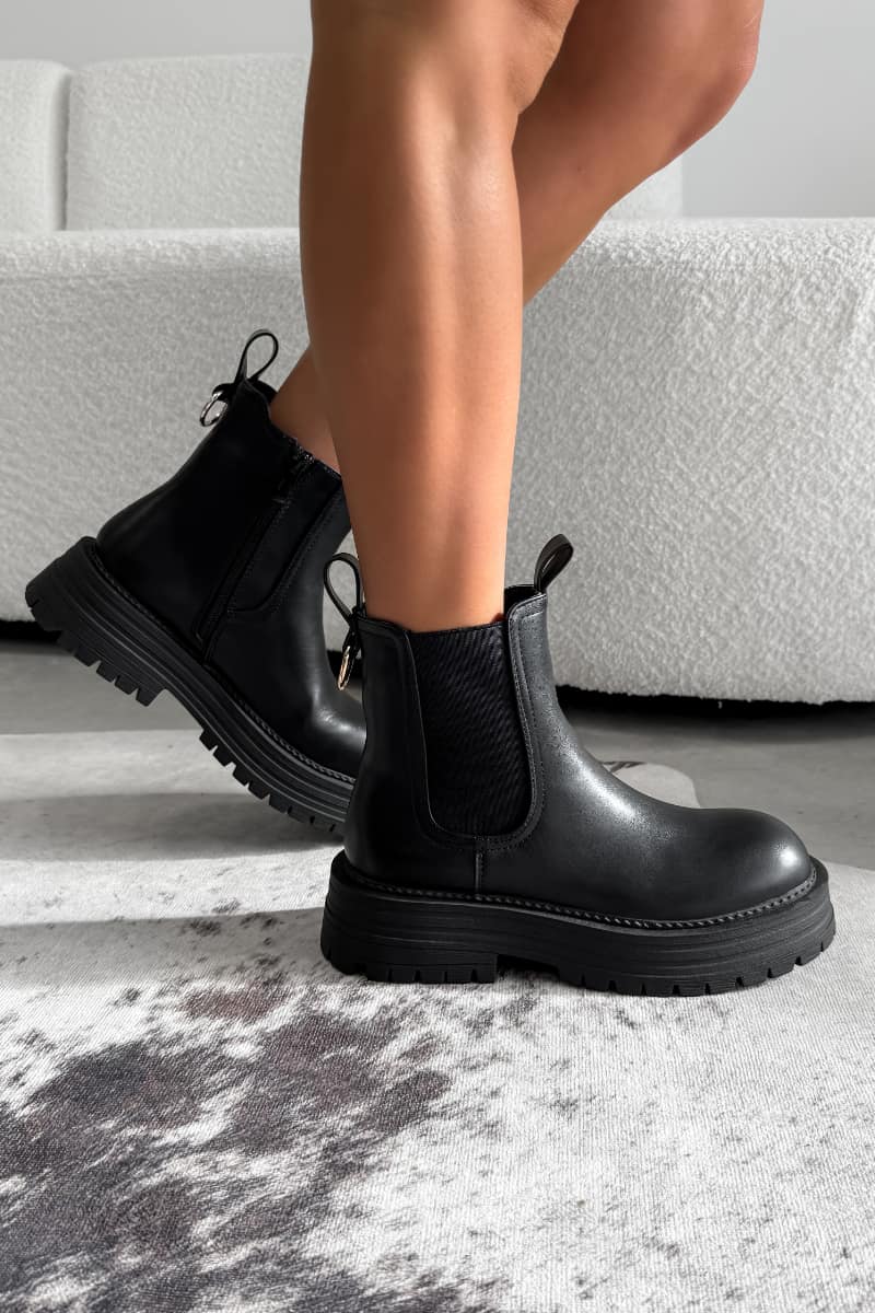 LARNA Chunky Platform Chelsea Ankle Boots - Black PU - 3