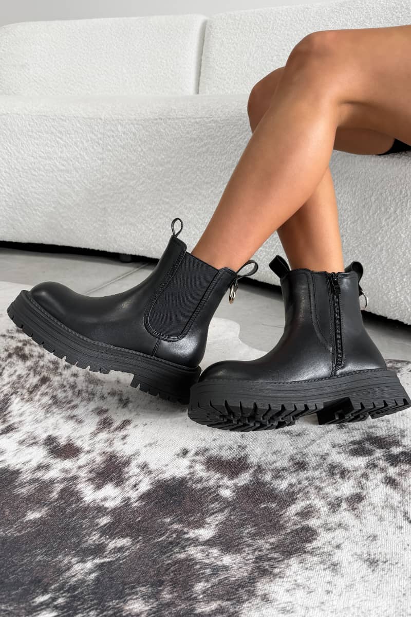 LARNA Chunky Platform Chelsea Ankle Boots - Black PU - 4