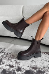 LARNA Chunky Platform Chelsea Ankle Boots - Brown PU - 1
