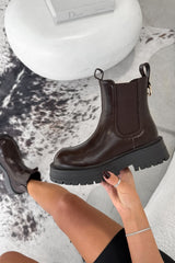 LARNA Chunky Platform Chelsea Ankle Boots - Brown PU - 5