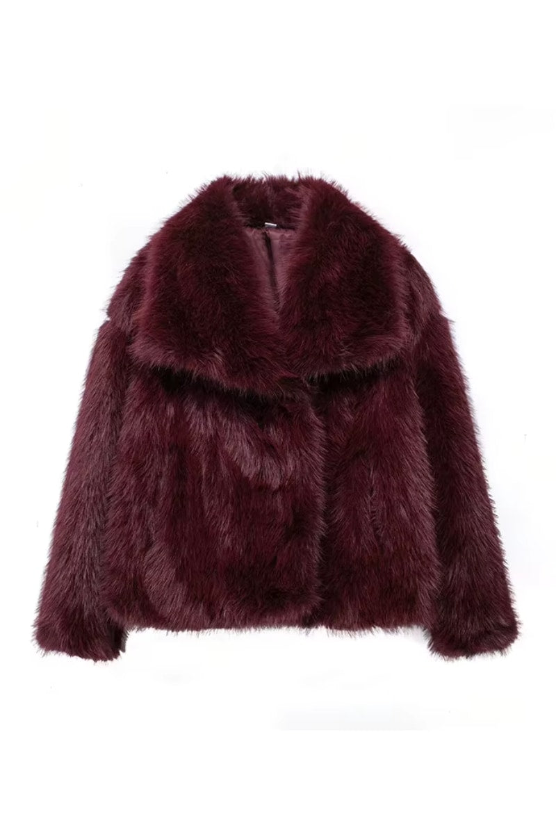 Faux Fur Jacket - Burgundy