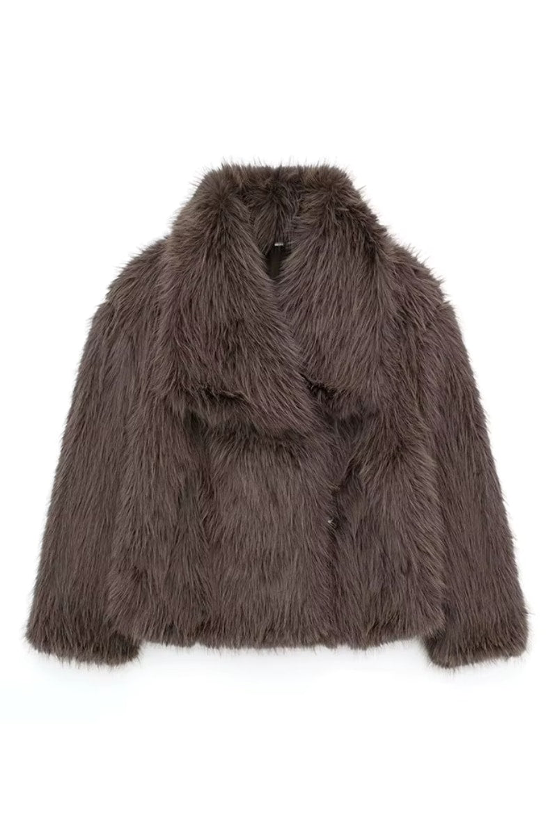 Faux Fur Jacket - Brown