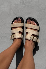 LAYLA Gladiator Strap Sandal - Beige Suede