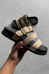 LAYLA Gladiator Strap Sandal - Beige Suede