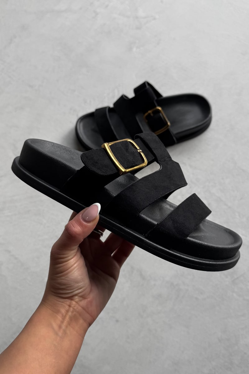 LAYLA Gladiator Strap Sandal - Black Suede