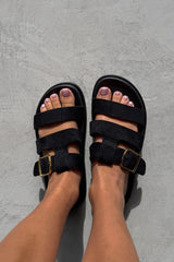 LAYLA Gladiator Strap Sandal - Black Suede
