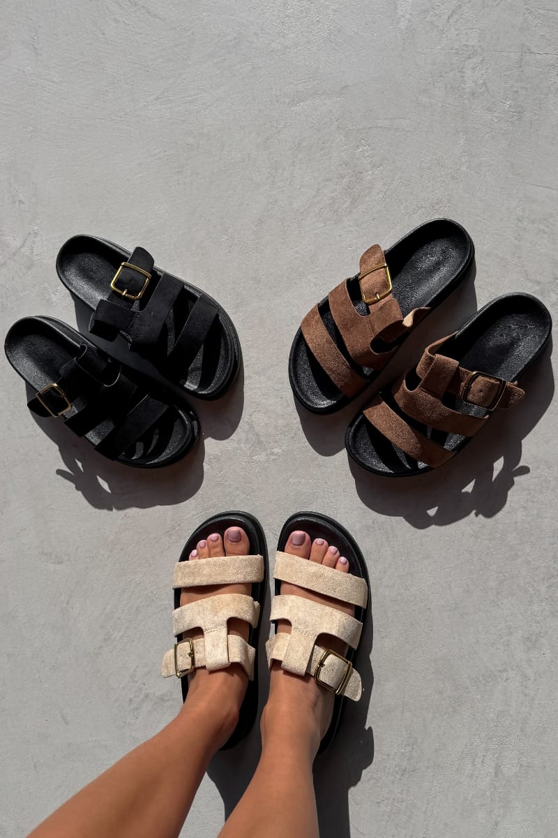 LAYLA Gladiator Strap Sandal - Beige Suede