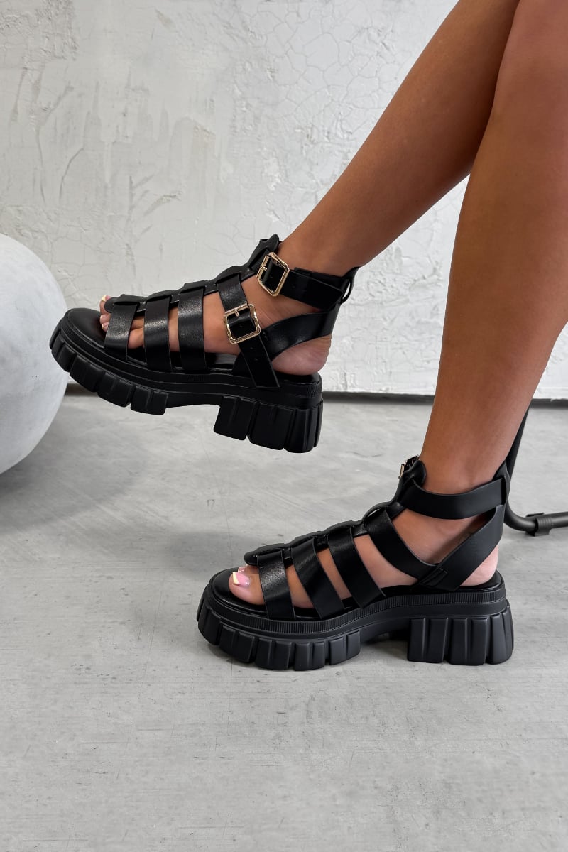 LEIA Chunky Gladiator Sandals - Black - 3