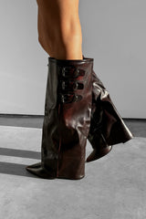 LENA Knee High Buckle Boots - Burgundy PU - 4