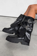 LEVEL UP Studded Flared Chunky Boots - Black - 3