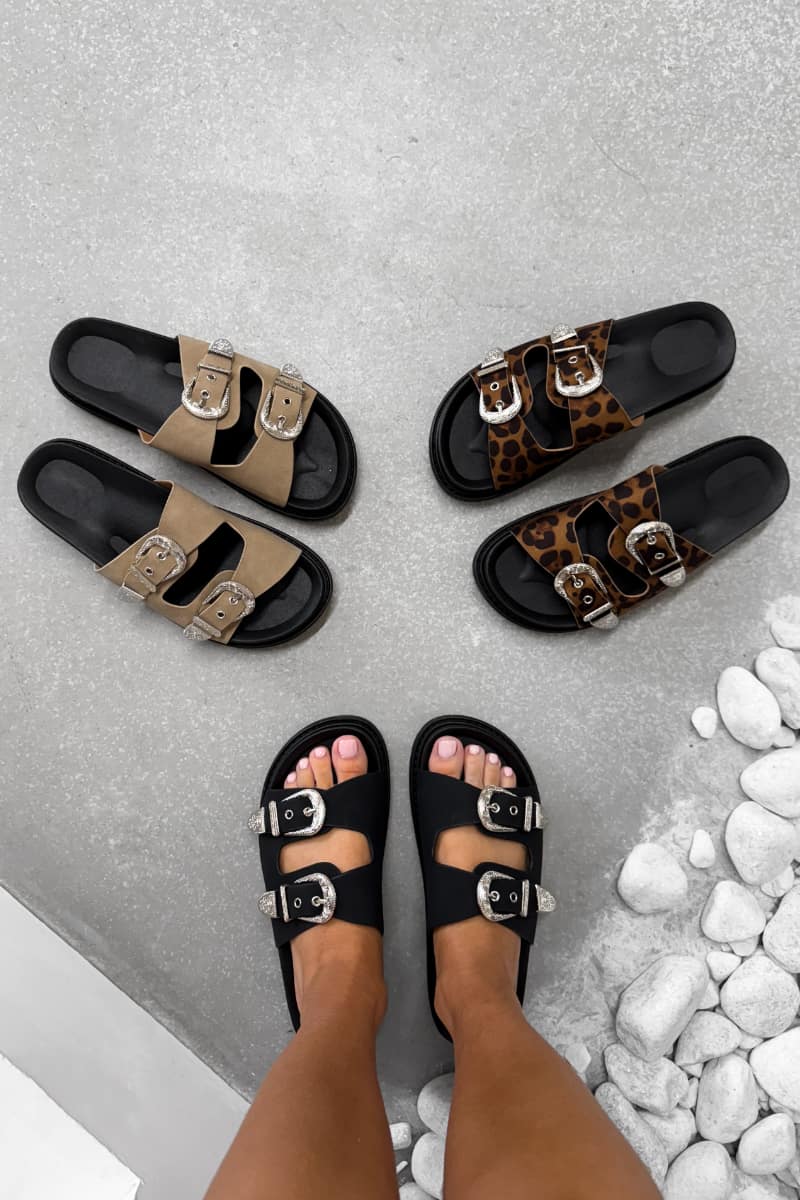 LEXI Chunky Buckle Sandals - Black