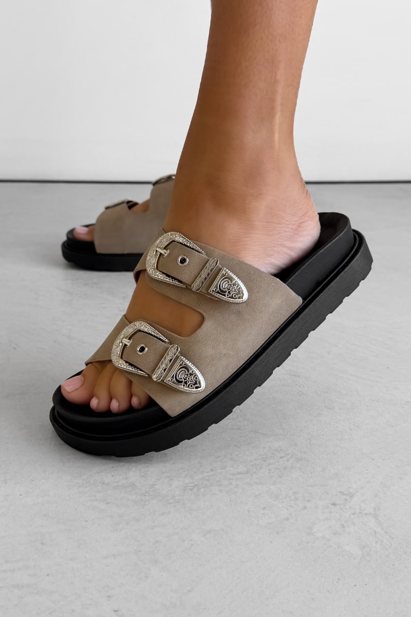 LEXI Chunky Buckle Sandals - Taupe - 2