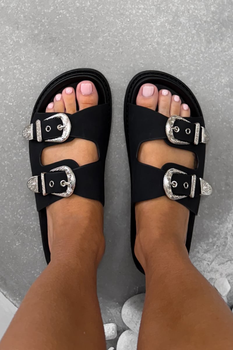 LEXI Chunky Buckle Sandals - Black