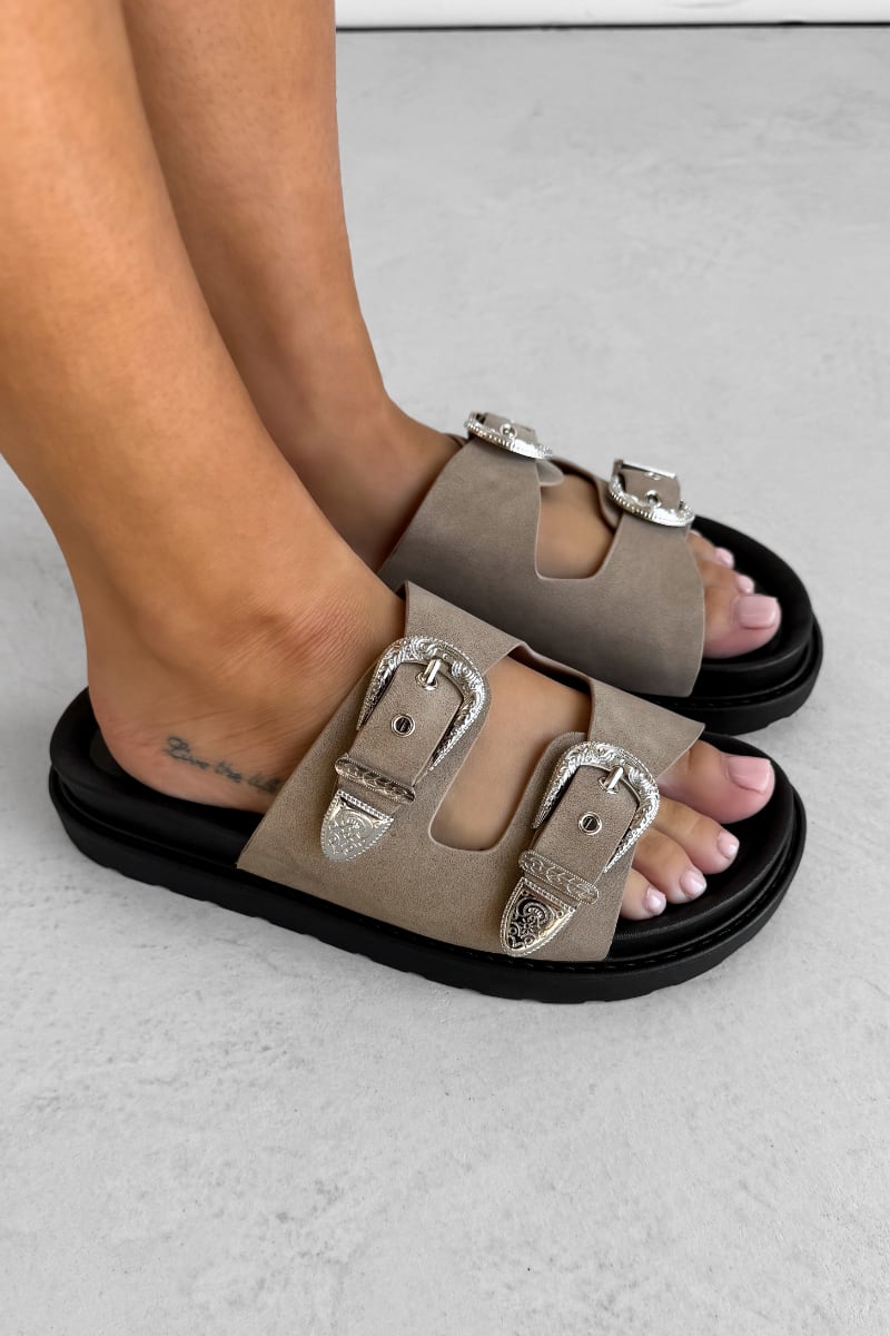 LEXI Chunky Buckle Sandals - Taupe - 5