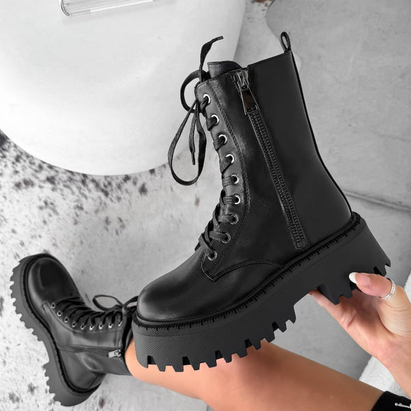 LEXUS Chunky Platform Zip Ankle Boots - Black PU – AJ VOYAGE