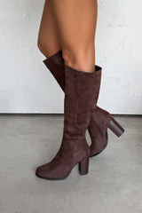 LIBBY Knee High Suede Boots - Brown - 1