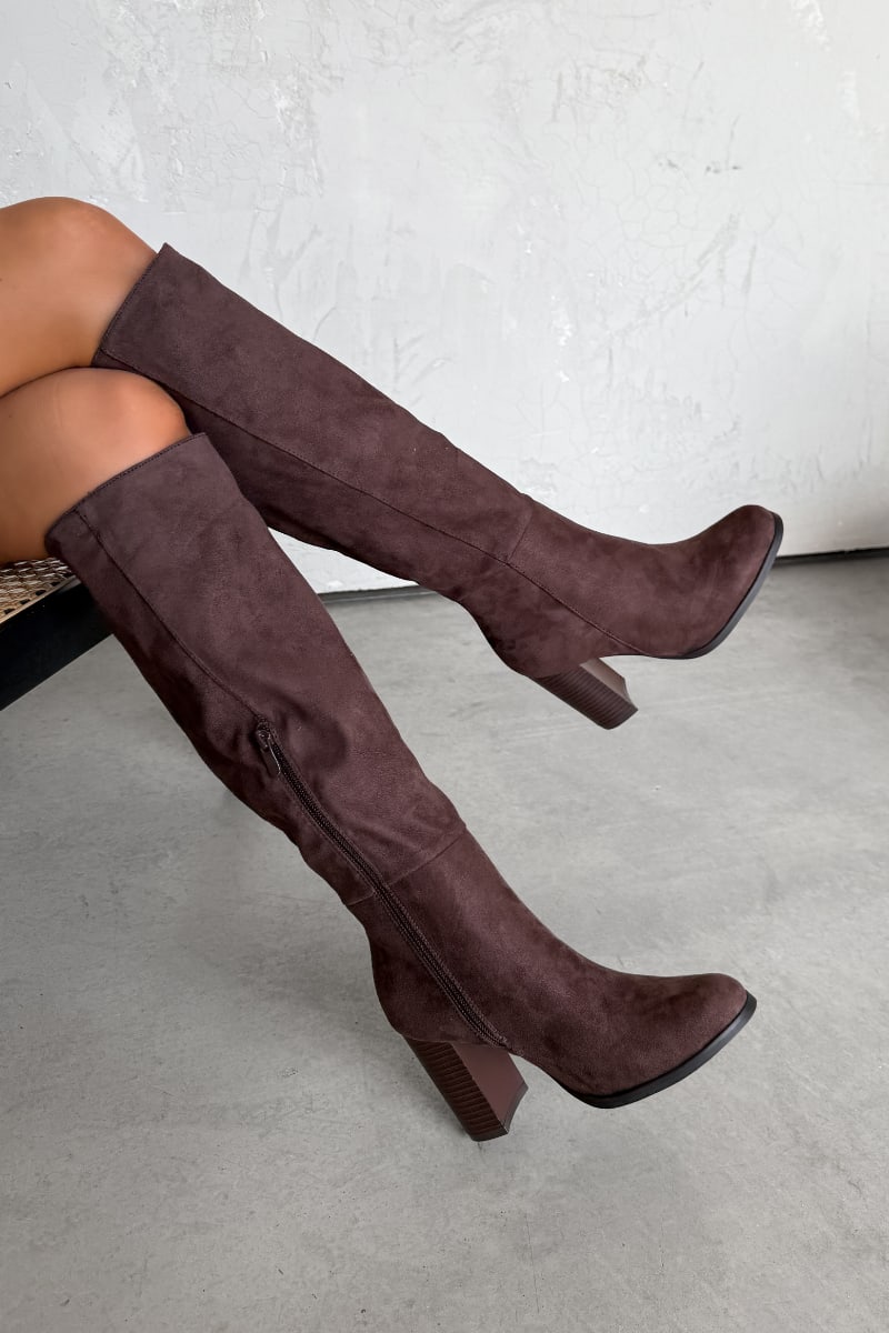 LIBBY Knee High Suede Boots - Brown