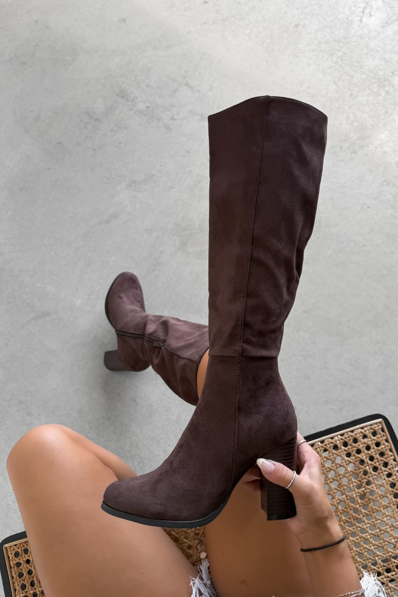 LIBBY Knee High Suede Boots - Brown - 3