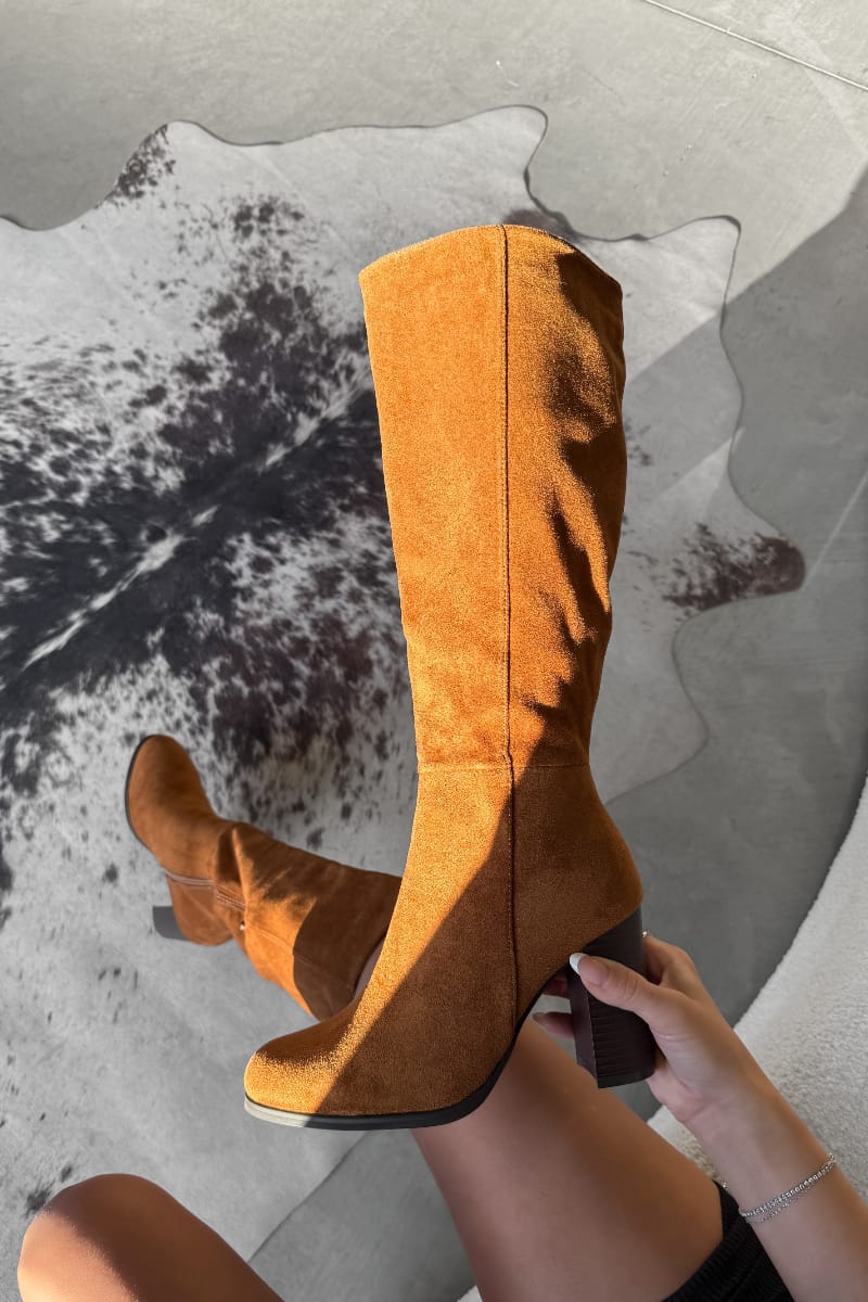 LIBBY Knee High Suede Boots - Camel