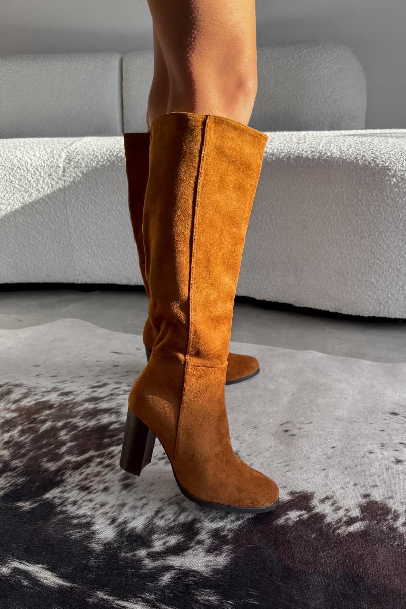 LIBBY Knee High Suede Boots - Camel - 2