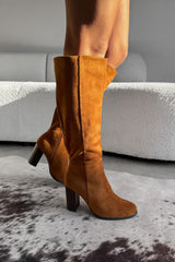 LIBBY Knee High Suede Boots - Camel - 4