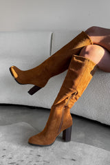 LIBBY Knee High Suede Boots - Camel - 3