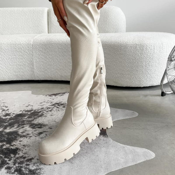 Cream knee high boots uk on sale