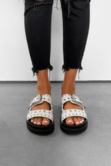 LIBERTY Chunky Studded Western Buckle Sandals - White-4