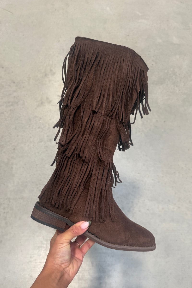 LIVVY Western Fringe Tassel Cowboy Boots - Brown